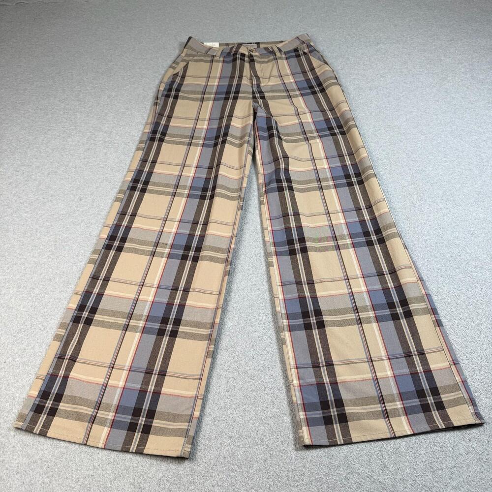 Brixton Pants Women 27 Beige Plaid Victory Wide Leg High Waisted Stretch Preppy